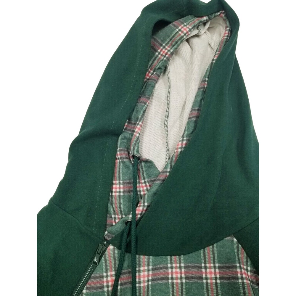 Michelle Mae Sweater green plaid Asymmetrical double hood size Medium - Picture 15 of 16